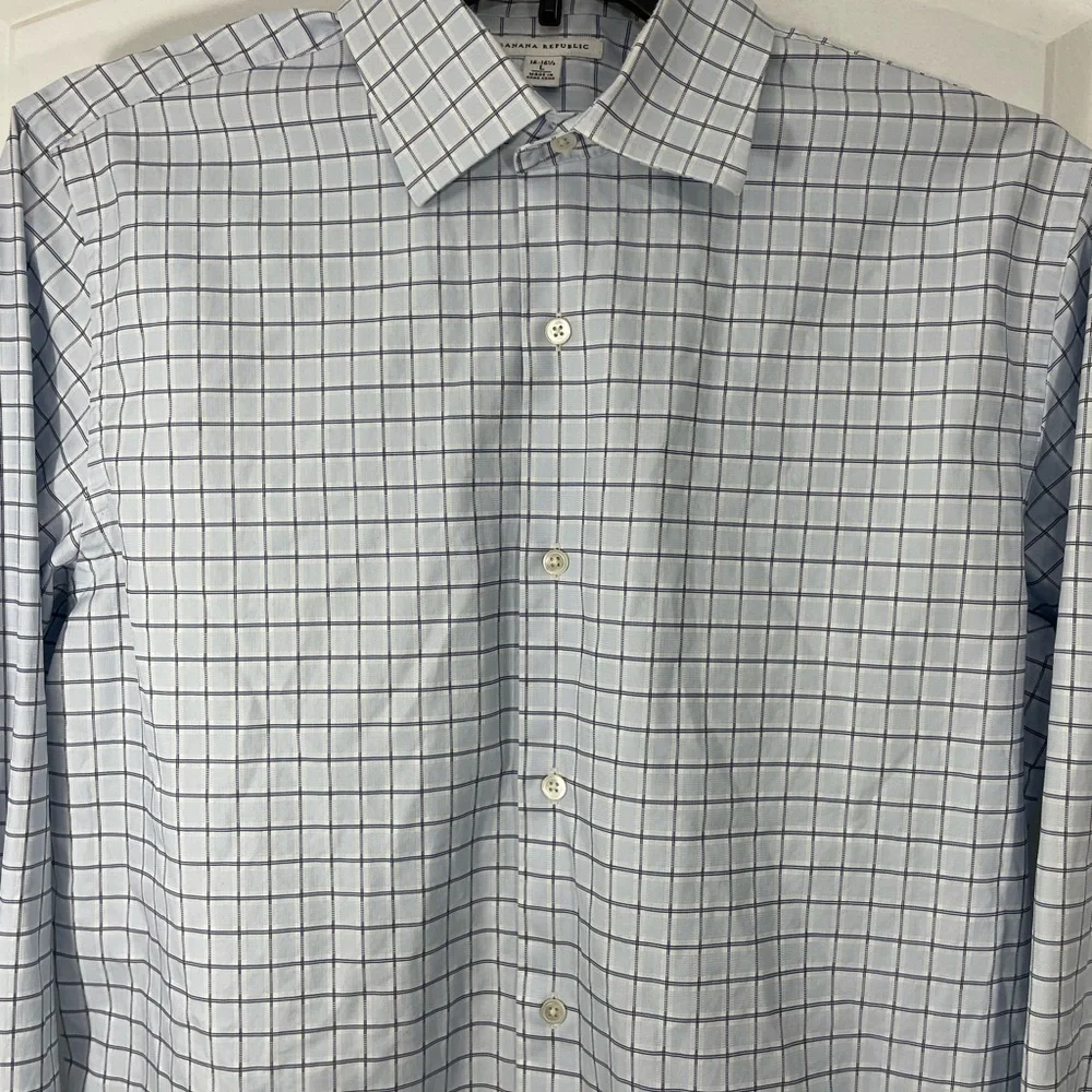 Banana Republic Men's Light Blue Plaid Shirt Size 16-16.5 L CB-